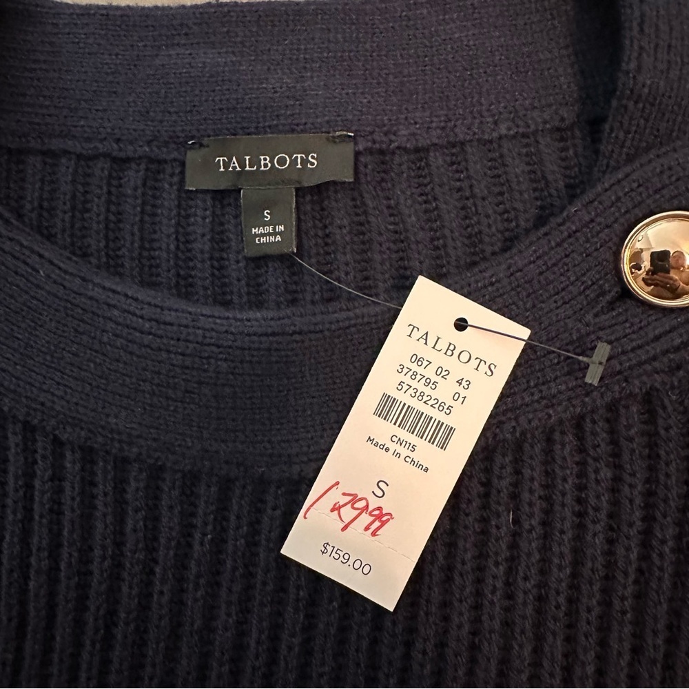 Talbots Button Poncho Cape Sweater, Navy, NWT - Picture 9 of 12